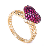 Anel Coração Sangrento - Ouro amarelo 18k 750 com cristais - Coleção Favo de Mel - 058025