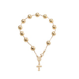 Pulseira Terço com pingente de cruz - ouro 18k - Coleção Religiosos - 058094